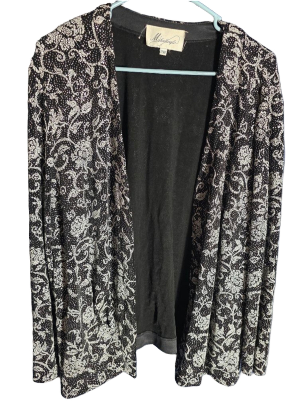 Women's Michaelangelo Black White Floral Sparkle dressy Cardigan 22WP